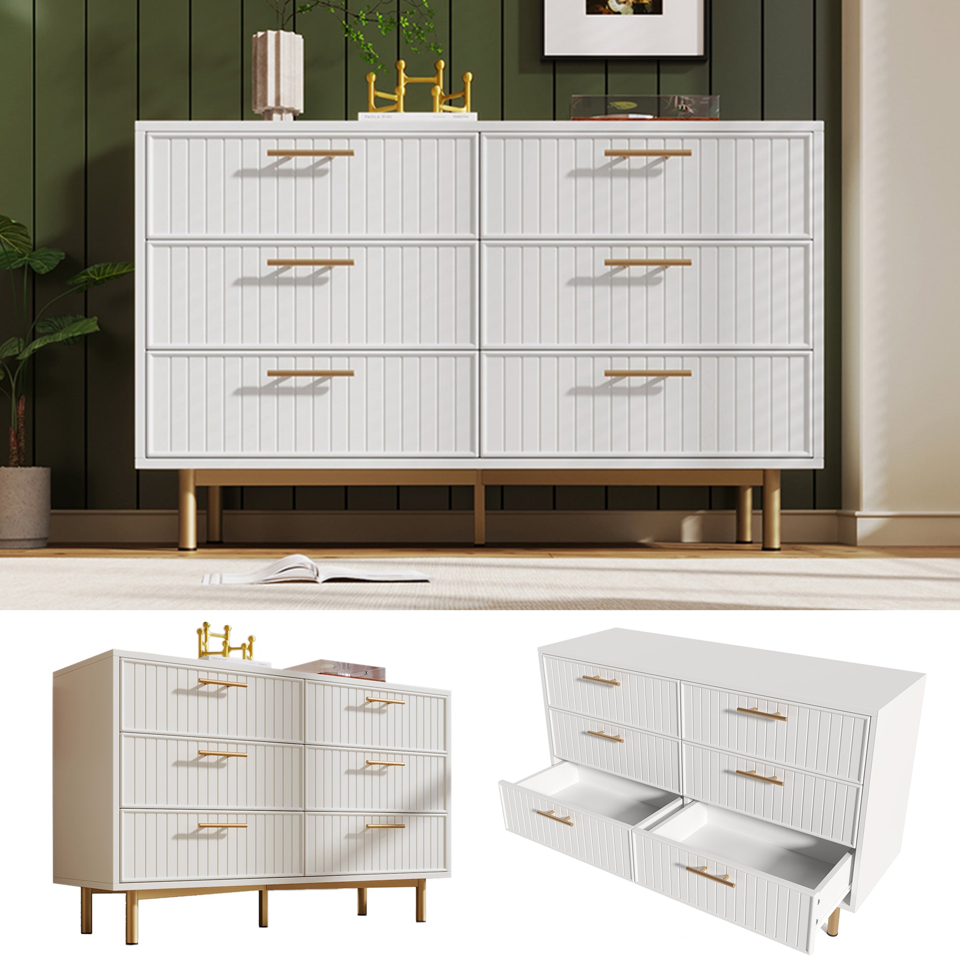 Gigab2b original image - Schubladenkommode Kommode mit 6 Schubladen,  Weiß Sideboard Highboard für Schlafzimmer & alle Wohnräume , Weiß -H75/B120/T40 cm