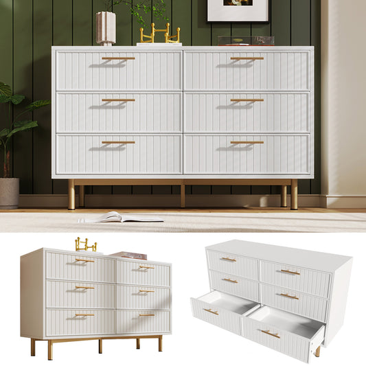 Gigab2b original image - Schubladenkommode Kommode mit 6 Schubladen,  Weiß Sideboard Highboard für Schlafzimmer & alle Wohnräume , Weiß -H75/B120/T40 cm