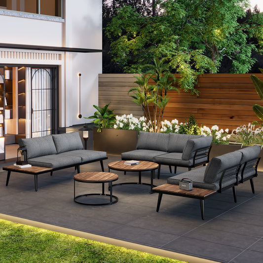 Gigab2b original image - Gartenlounge-Set für 5-6 Personen, Gartenmöbel, Essgruppe für Terrasse Balkon Garten Indoor Outdoor, Rahmen aus verzinktem Eisen, Essgruppe 6-tlg, (2x2er-Sofa, 2xEinzelsessel, 2xTisch)