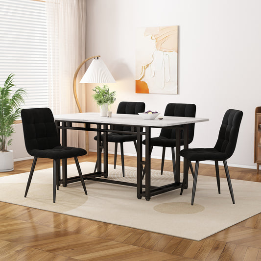 120x70cm Schwarz Esstisch mit 4 Stühlen Set,Moderne Küche Esstisch Set, Schwarz Samt Esszimmerstühle, Schwarz Eisen Beintisch