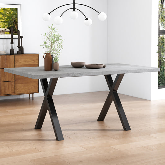 Gigab2b original image - Esstisch, Design mit gekreuzten Beinen, rechteckiger Esstisch, Couchtisch, moderner, einfacher Esstisch aus Schmiedeeisen, L140*B80*H76cm,Betonoptik+schwarz[OLD SKU:N634P243368B]