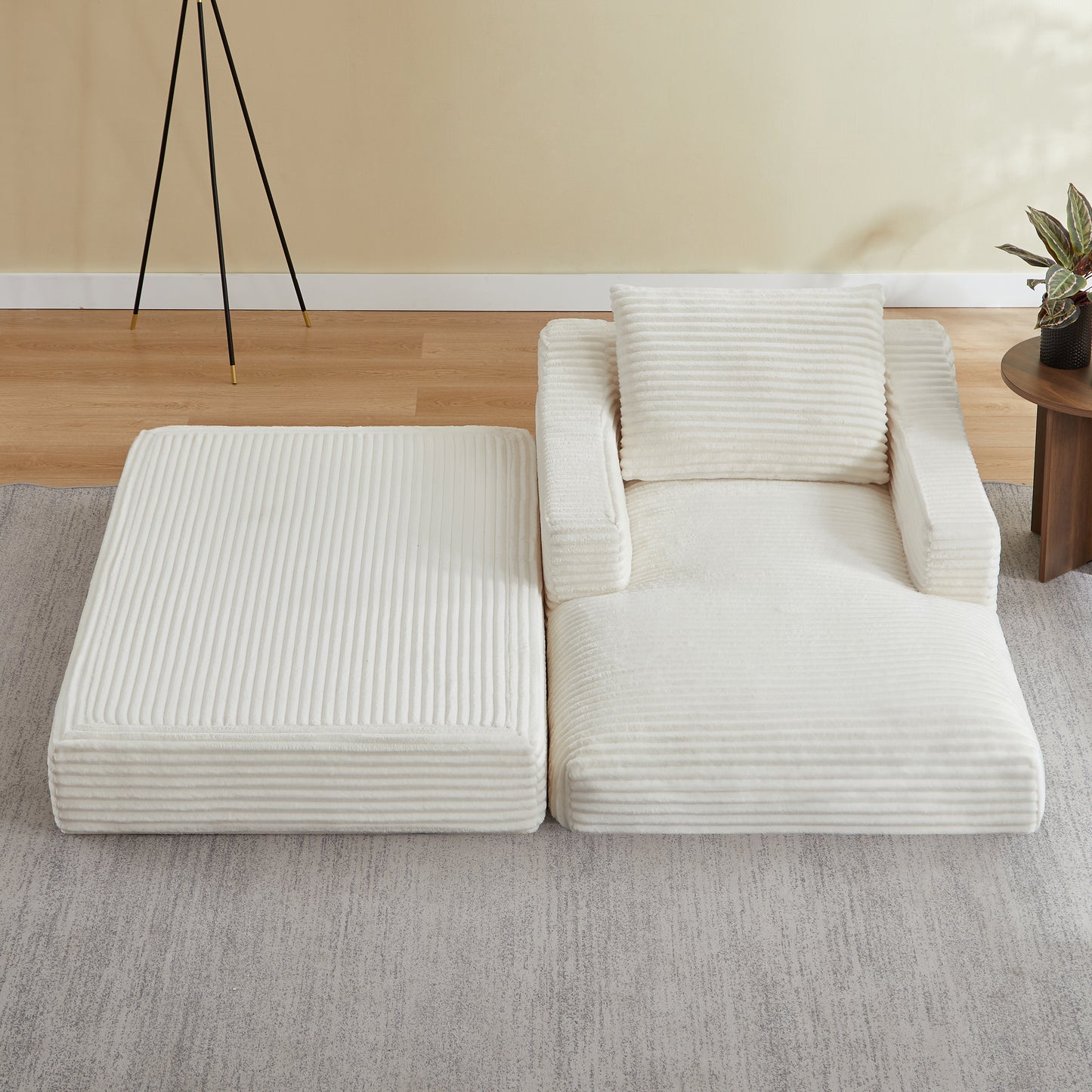 Modern minimalist corduroy lazy lounge chair, spacious single sofa lounge chair, living room and bedroom leisure sofa, double-layer design, expandable into a bed