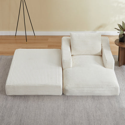 Modern minimalist corduroy lazy lounge chair, spacious single sofa lounge chair, living room and bedroom leisure sofa, double-layer design, expandable into a bed