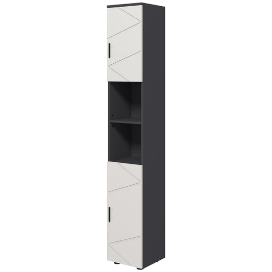 Badezimmerschrank schmal, Hochschrank Toilettenschrank mit Verstellbar Regal und 2 offenen Fächern, Badschrank für kleine Räume Badezimmer, Wohnzimmer 30 x 30 x 183 cm Grau