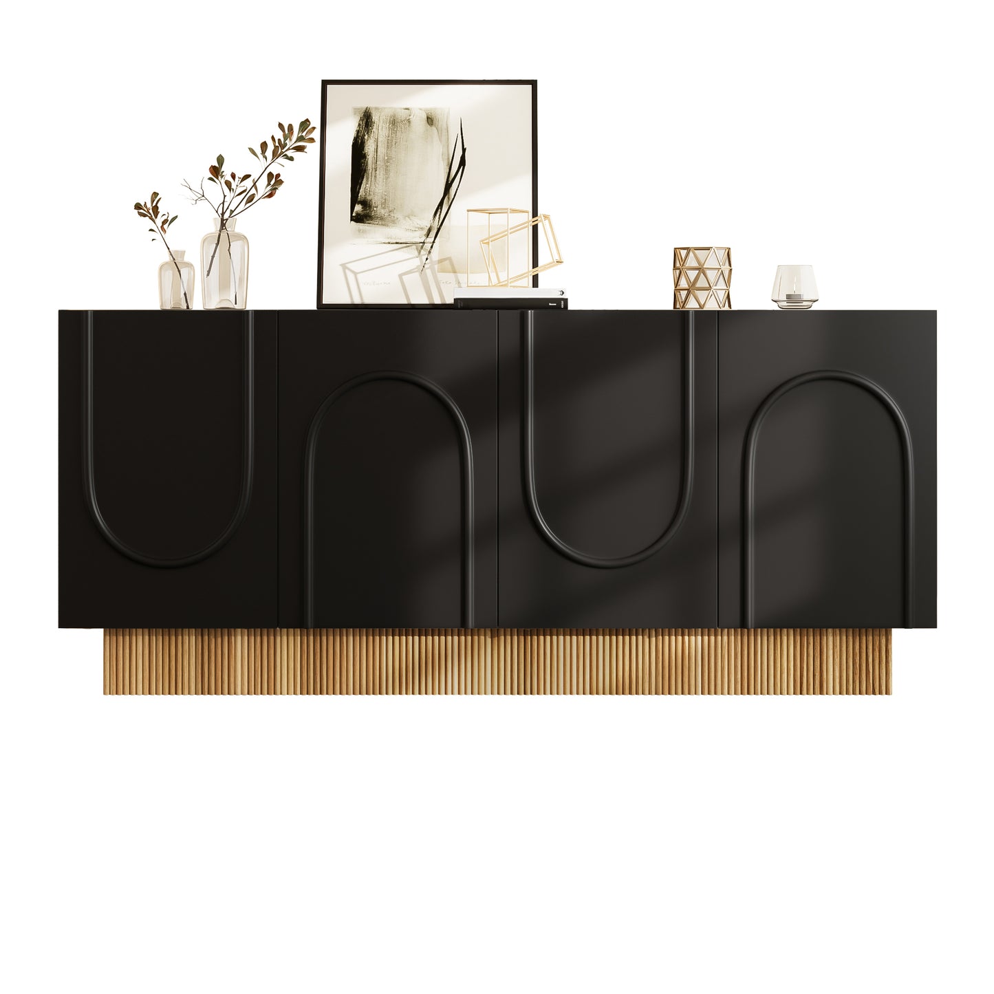 Gigab2b original image - Moderner Sideboard-Schrank mit 4 Türen, großem Stauraum und klarer U-Form-Struktur – Stilvolle Aufbewahrung für Wohnzimmer & Essbereich, praktische Mehrfachfächer für organisierte Ordnung, 160×75×38 c