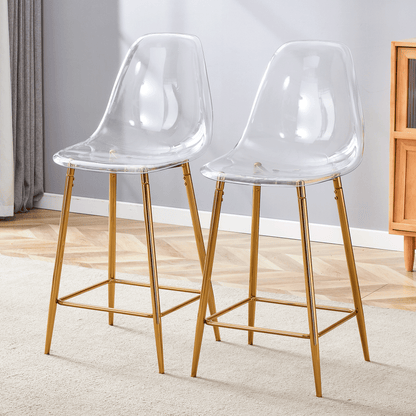 Gigab2b original image - Transparente Barhocker Set, 2er Pack, mit Metallgestell in Silber/Gold/Schwarz, Moderne Design-Stühle für Küche, Bar oder Esszimmer (Nur Stühle, ohne Tisch)