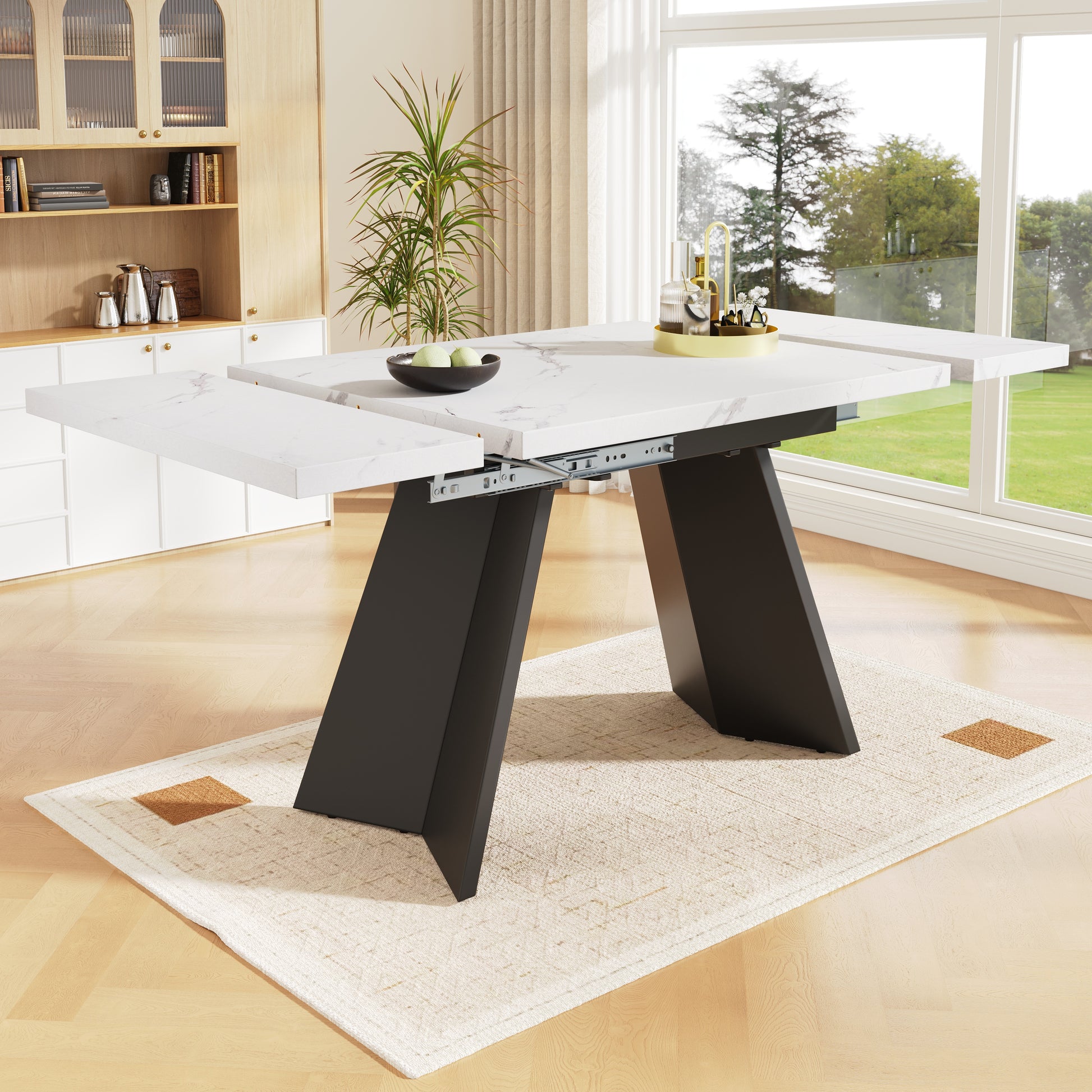 Gigab2b original image - Esstisch Teleskoptisch(99-159×74cm), Ausziehbarer Esstisch, platzsparender Küchentisch,Breite Arbeitsfläche, Flexibles Design, für Homeoffice und Wohnzimmer, Weißer Tischplatte mit Flache Tischbeine