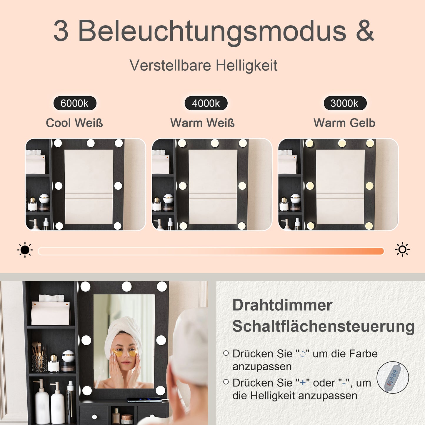 Small Makeup Vanity with Mirror and Adjustable LED Lighting