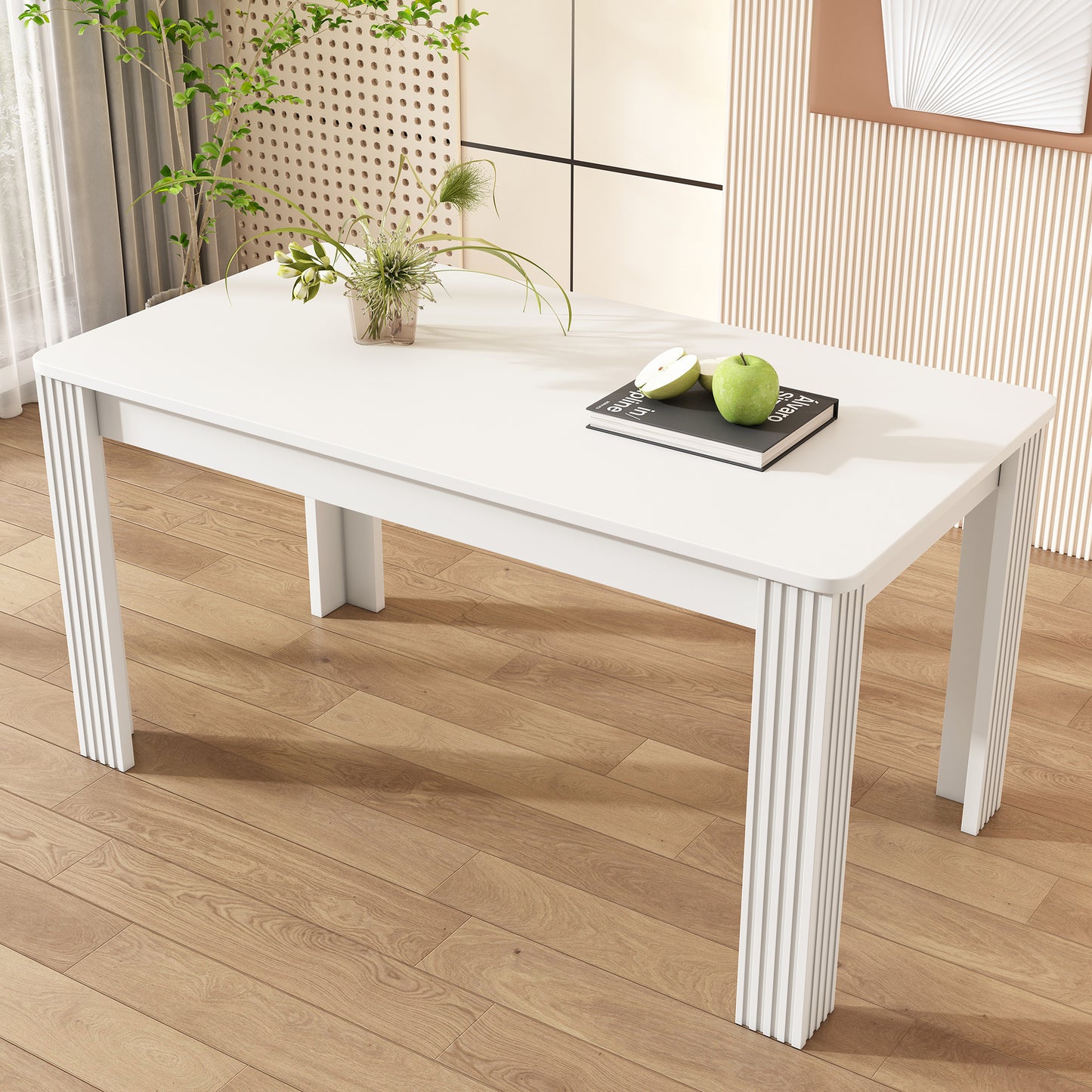 Gigab2b original image - Esszimmertisch, Zeitgemäßer Esstisch, Robuster Esstisch, Tisch mit vier Beinen, Eichenholztisch, Rechteckiger Esstisch, Kaffee-Freizeittisch, Modern einfacher Esstisch, Weiß[OLD SKU:WF312300AAW]
