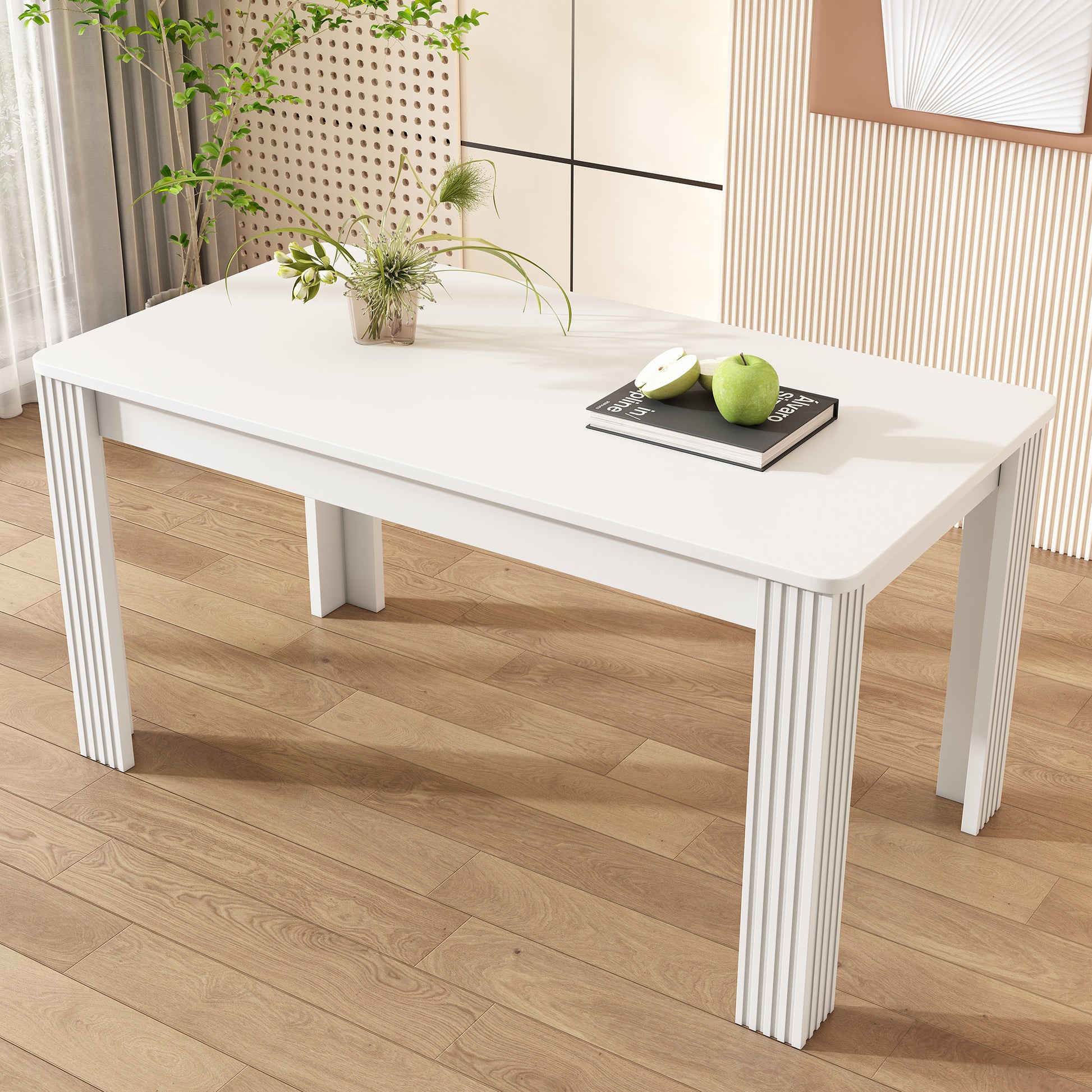 Gigab2b original image - Esszimmertisch, Zeitgemäßer Esstisch, Robuster Esstisch, Tisch mit vier Beinen, Eichenholztisch, Rechteckiger Esstisch, Kaffee-Freizeittisch, Modern einfacher Esstisch, Weiß[OLD SKU:WF312300AAW]