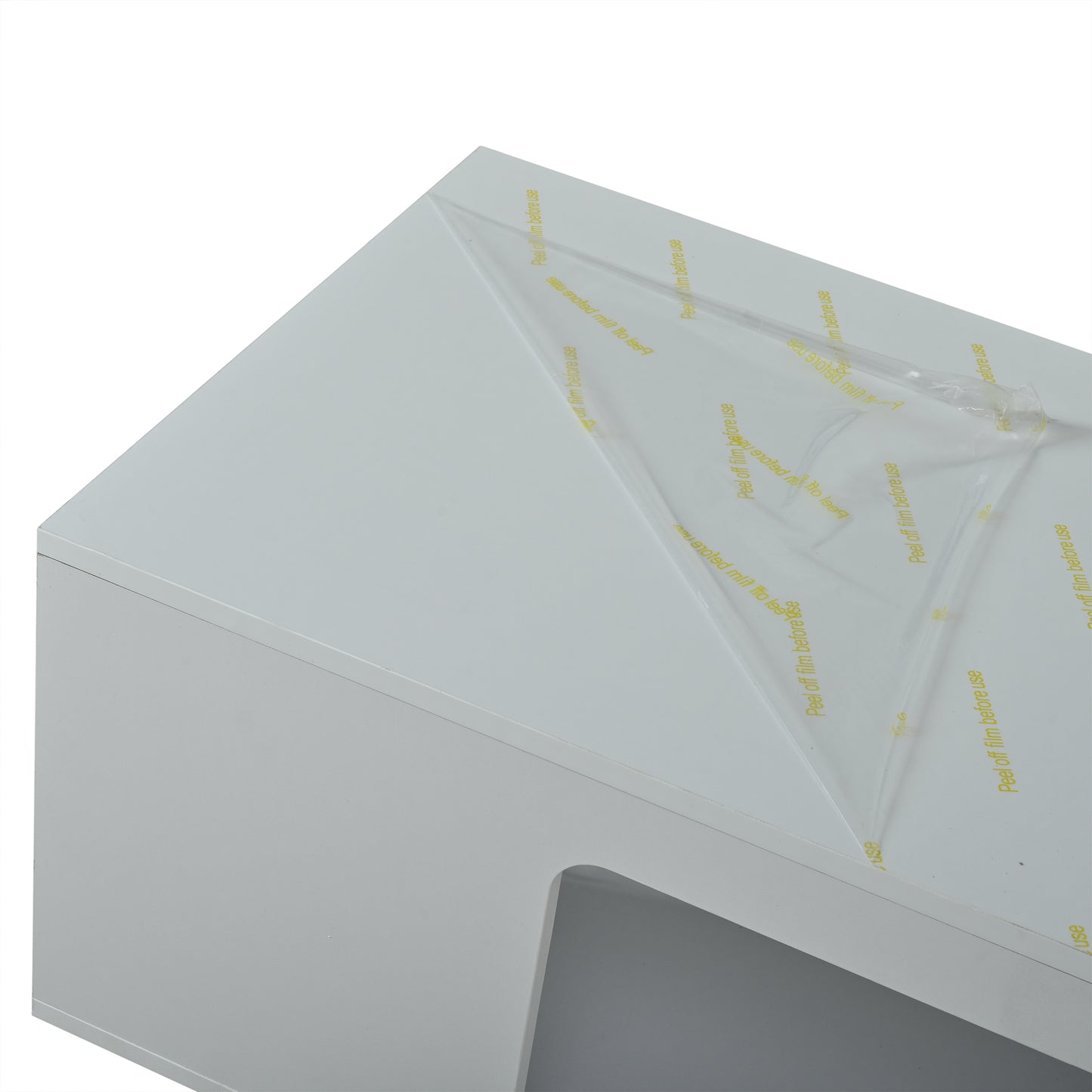 Wohnzimmer-Couchtisch 50*100*35cm, durchbrochener Teetisch, großer Hochglanz-kaffeetisch mit Ablageflächen aus gehärtetem Glas auf beiden Seiten, Beistelltisch mit LED-Lichtleiste, weiß, Spanplatte.