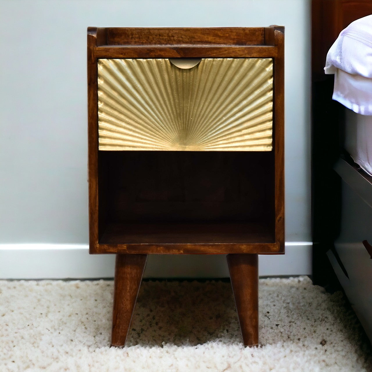 Gigab2b original image - Solid Wood Mini Manila Gold 1 Drawer Bedside, 1 Shelf, Brown