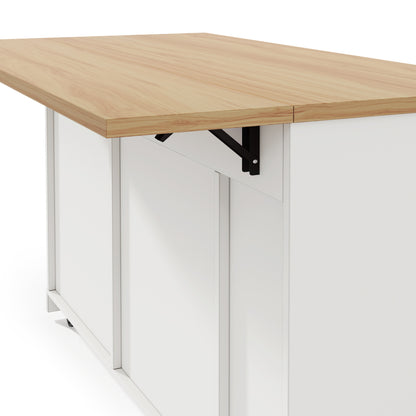 Rolling Cake Island with Foldable Worktop and Cabinet Storage