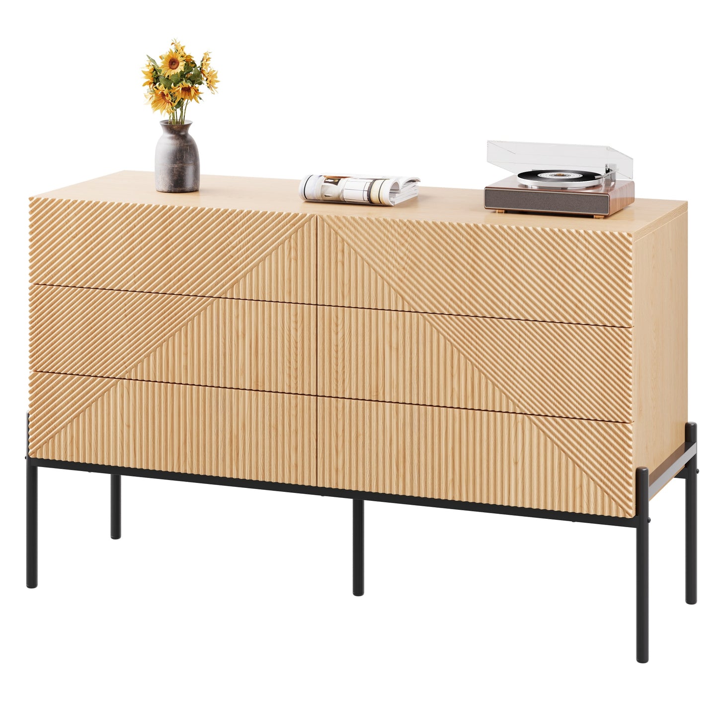 Gigab2b original image - Sideboard , 3D-Textur , Sechs Schubladen , Geeignet für Wohn- und Esszimmer , Multifunktionales Aufbewahrungsmöbel.