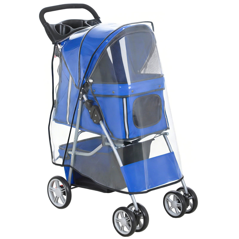 Gigab2b original image - Hundewagen Hundebuggy Faltbar Katzenwagen bis 10kg mit Regenschutz Reflektorstreifen Aufbewahrungskorb 77x44x102cm Blau