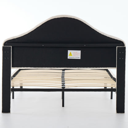 Full Size Upholstered Platform Bed Frame with Adjustable Headboard, Velvet Single Bed with Wood Slat