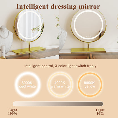 Moderner Schminktisch mit Glasplatte, Ausziehbarer Frisiertisch mit LED beleuchtetem Spiegel & Riffeloptik, Weiß,H75/B90-160/T40cm