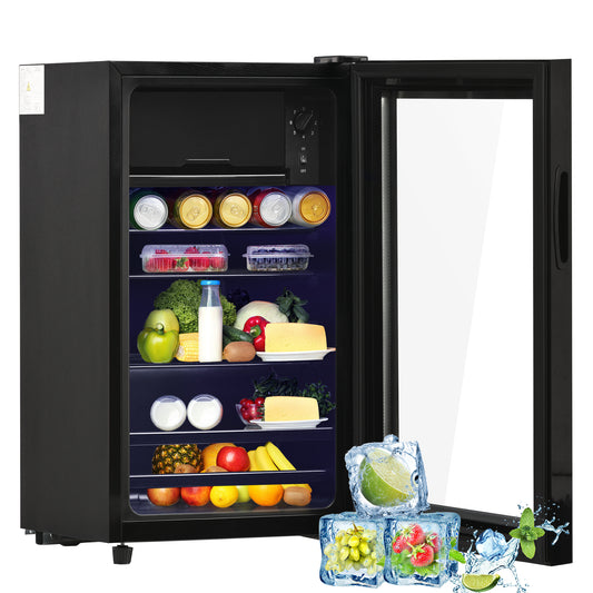 76LMini-Kühlschrank,6L+70L für Eis,LED-Licht,asst 51 Dosen Limonade, Wasser, Bier oder Wein. Geräuscharmer Betrieb,Kompressorkühlsystem, energieeffizient,verstellbare Einlegeböden