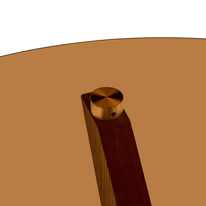 Runder Couchtisch mit Bernstein-Glasplatte, Moderner Wohnzimmertisch mit braunem Holzrahmen, Stabiler Kaffeetisch 80cm, Hitze- & Kratzfest, für Wohnzimmer, Büro & Lounge