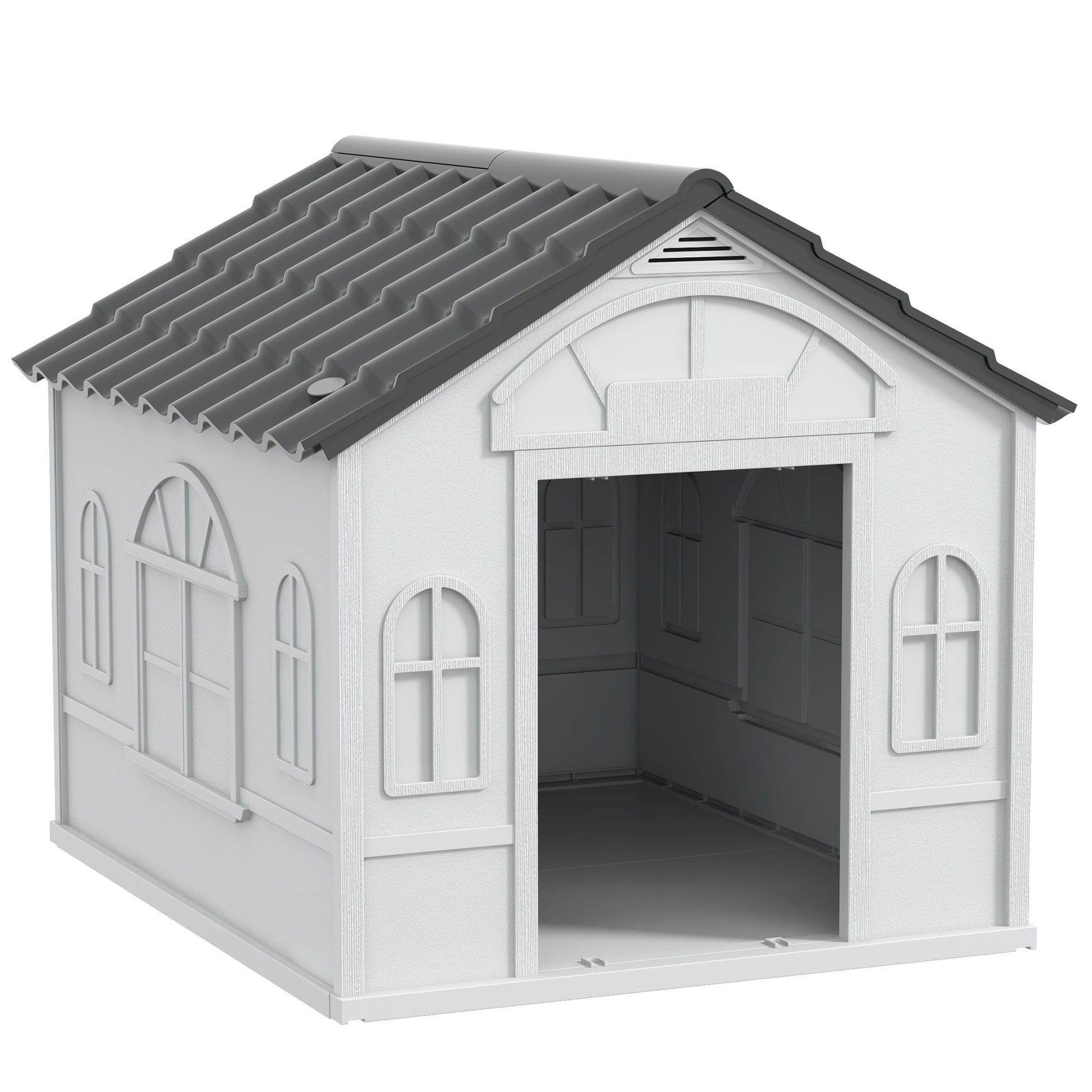 Gigab2b original image - Hundehütte, Hundehaus mit Satteldach, wetterfest Kleintierhaus für mittelgroße Hunde unter 20 kg, Hundehütte Outdoor, 65 x 75,7 x 63 cm, Grau