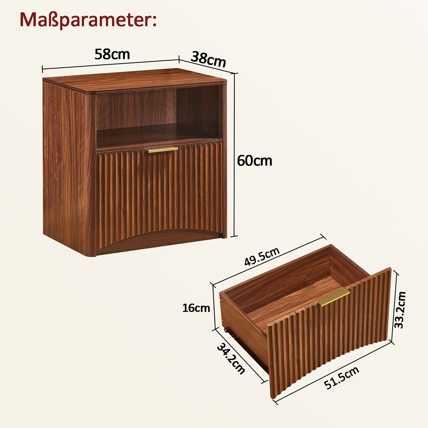 Space-Saving Golden Nightstand with Open Drawer