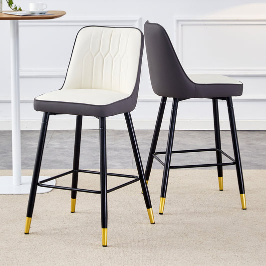 2er-Set Barhocker, 100 cm hoch, aus PU-Leder in Weiß/Dunkelgrau-Kombination mit schwarzem Metallgestell und bequemer Fußraste. In mehreren Farben erhältlich – die ideale Wahl für Ihre Hausbar.