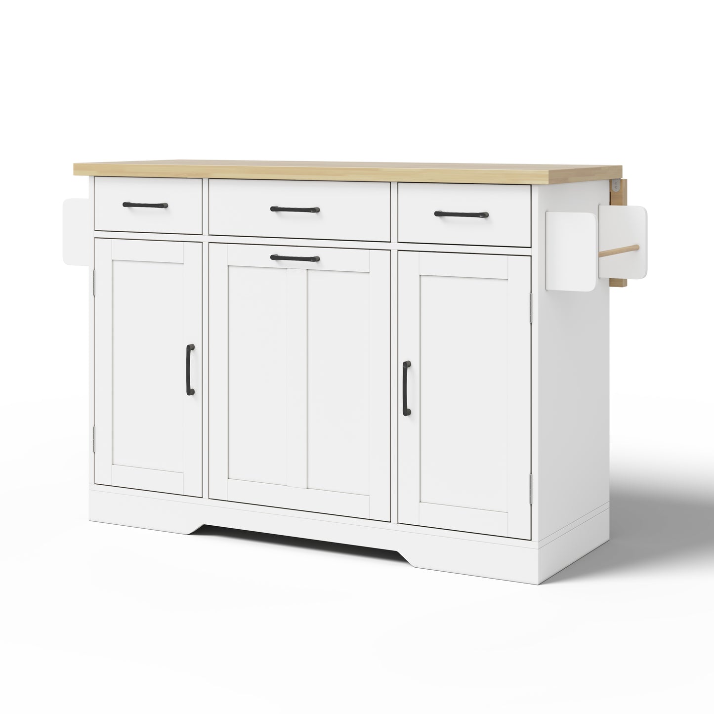Mobile Kücheninsel mit klappbarer Arbeitsplatte, Küchenwagen, Stauraumschrank, Müllschrank, Buffetschrank mit Gewürzregal, Schublade und Rollen, 120 × 45 (70) × 87 cm