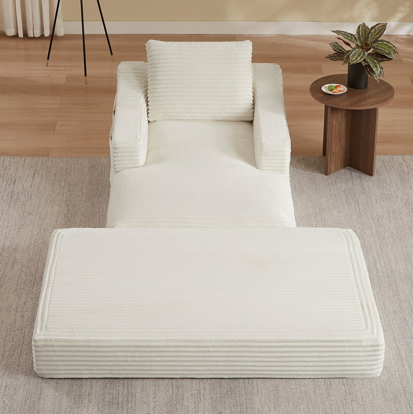 Modern minimalist corduroy lazy lounge chair, spacious single sofa lounge chair, living room and bedroom leisure sofa, double-layer design, expandable into a bed