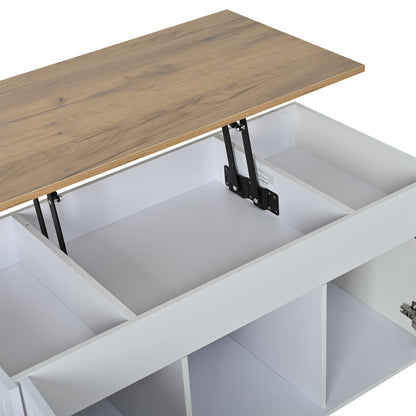 Wohnzimmer-Couchtisch, 46 x 95 x 45 cm, höhenverstellbar bis maximal ca. 59 cm, mit zwei Schranktüren und einem klaren, stromlinienförmigen Design.Beistelltisch aus Naturholz,Sofatisch, Schreibtisch