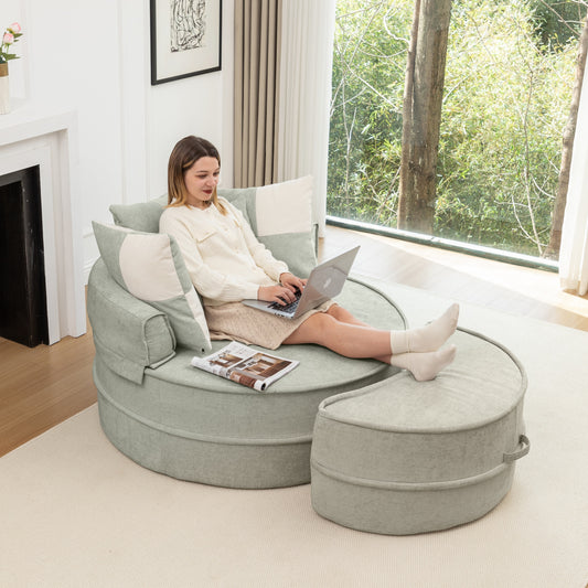 Gigab2b original image - Rundes Sofa mit 5 Kissen und Hocker für Wohnzimmer und Schlafzimmer, Grün