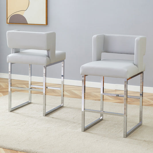 2 Sätze hellgrauer Nordic Windbar Stuhl, mit modernem quadratischem Design, silbernen Metallbeinen, leichtem und komfortablem Set. Erfüllen Sie Ihre vielfältigen Bedürfnisse an Produkten.