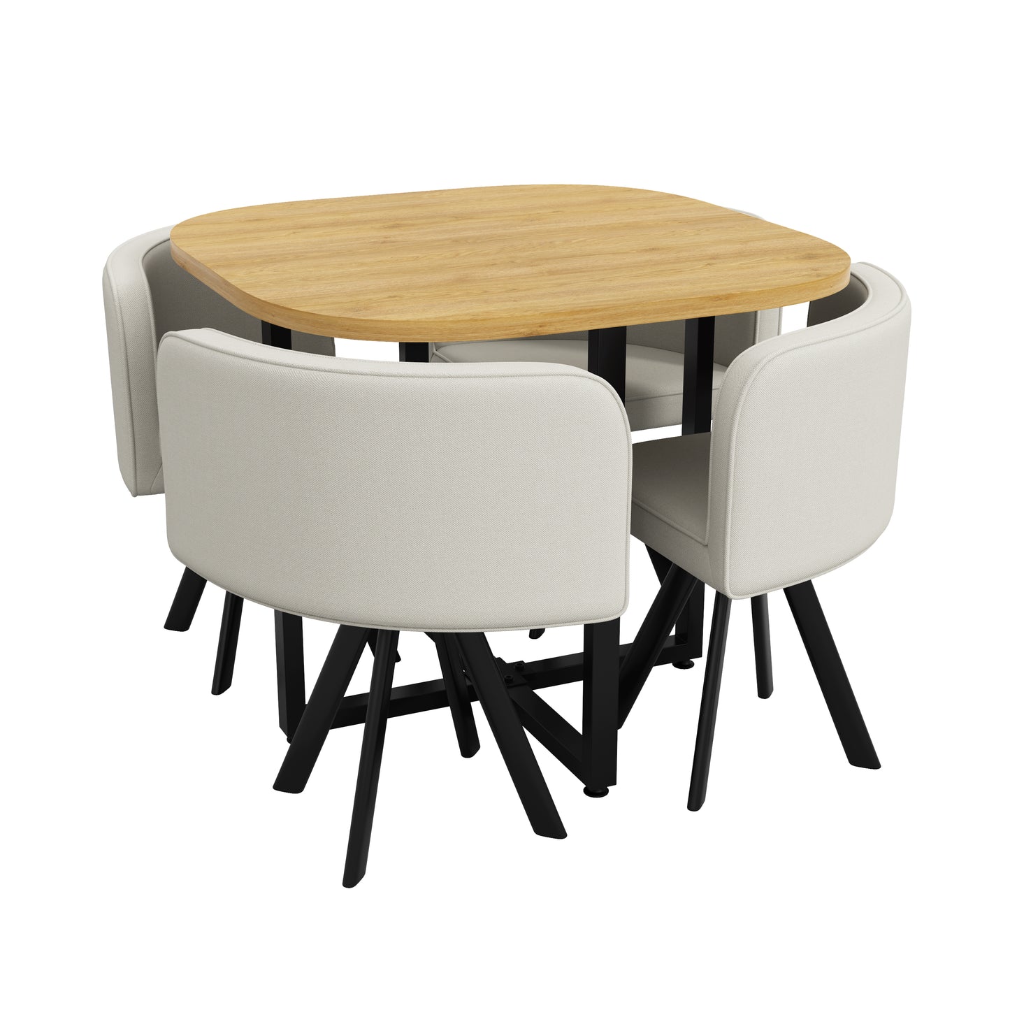 Esstisch und Stuhlset fur 4 Personen,bestehend aus einem Esstisch 85 x 85 cm und vier mit Leinen bezogenen