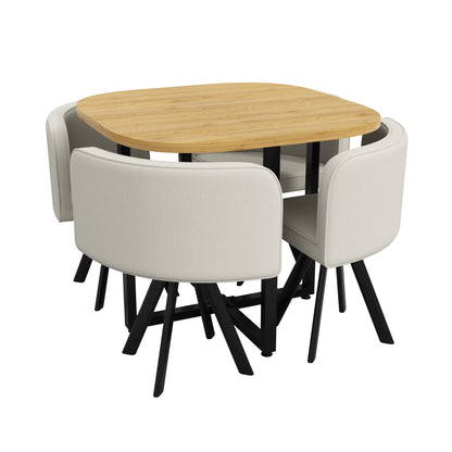 Esstisch und Stuhlset fur 4 Personen,bestehend aus einem Esstisch 85 x 85 cm und vier mit Leinen bezogenen