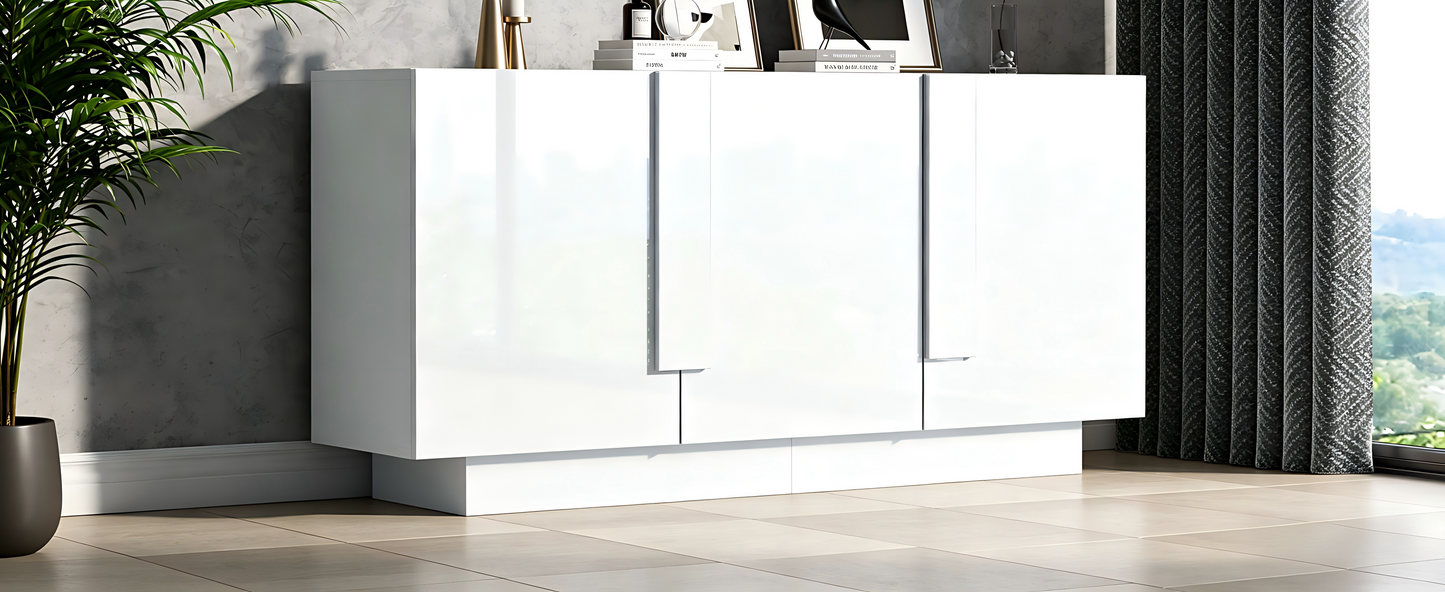 Wohnzimmer-Sideboard (35 x 160 x 60 cm), ein Wohnzimmerschrank mit 3 Türen, Hochglanz-Aufbewahrung, 6 Ablagefächern und viel Stauraum.Breiter Schrank, weiß, Spanplatte, leicht zu reinigen,kommode