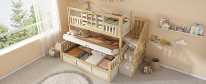 Children's Bunk Bed with Window and Safety Railing in White & Natural Wood
