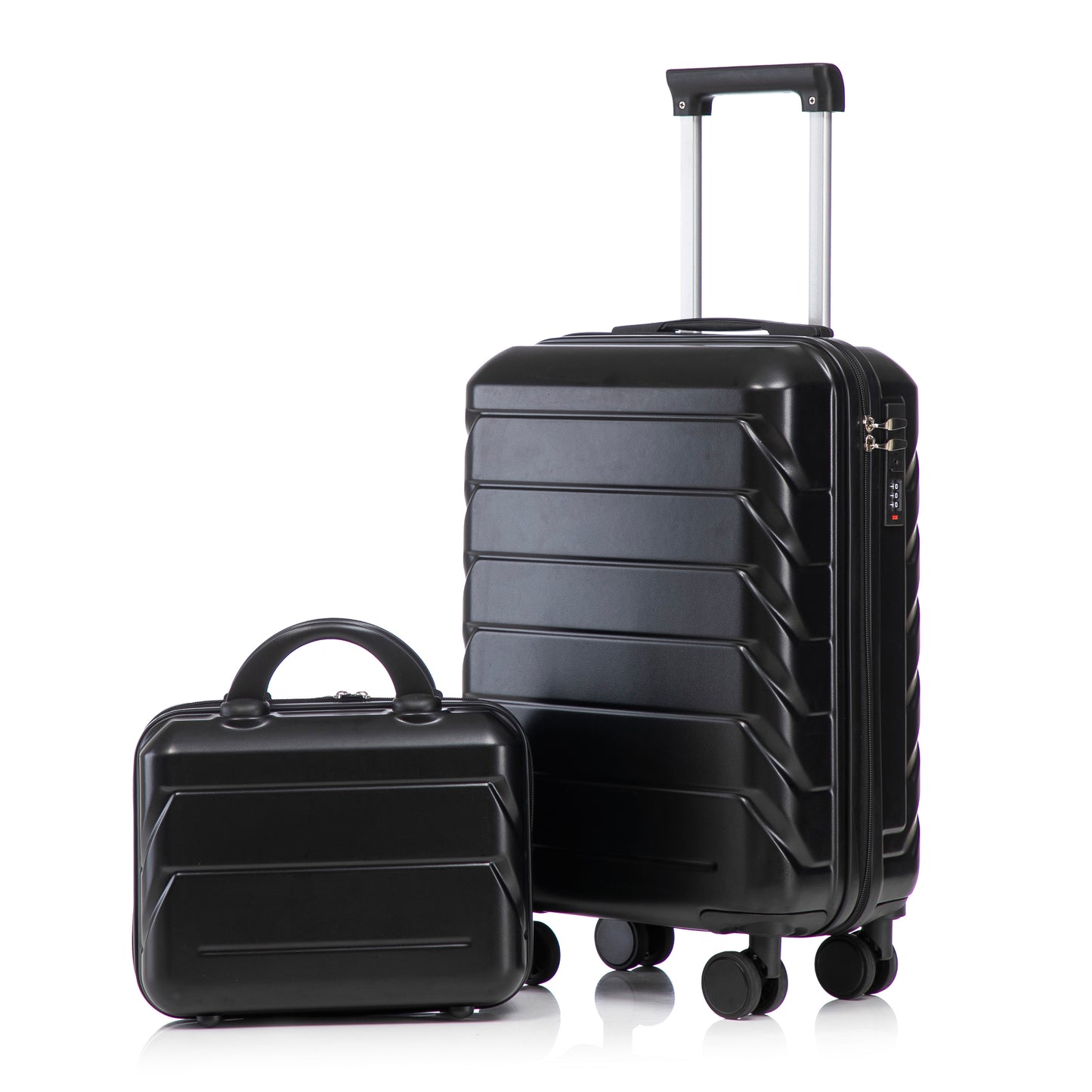 14"/19" 2-teiliges ABS-Spinner-Kofferset mit Zahlenschloss & 14" Kosmetiktasche (Schwarz)