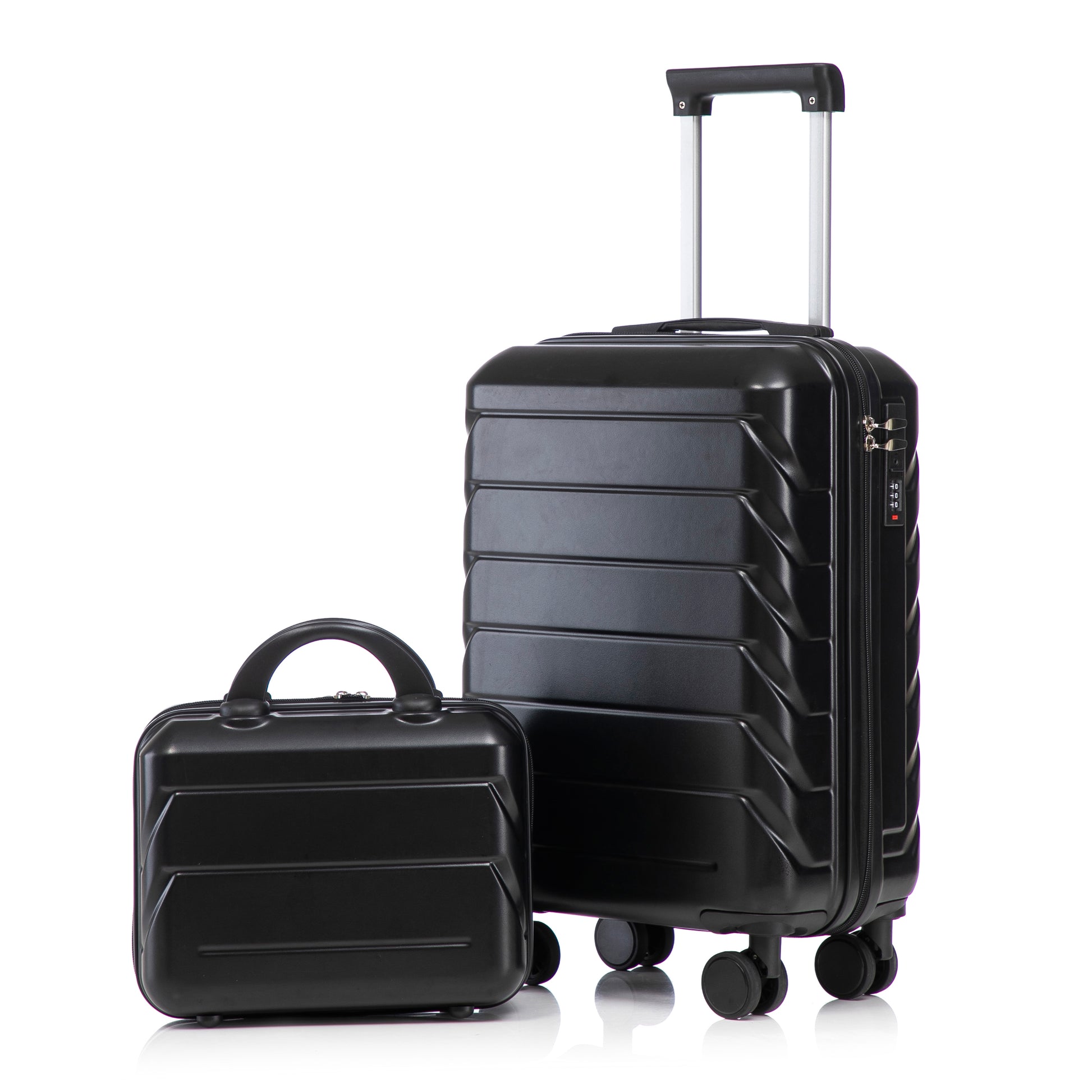 14"/19" 2-teiliges ABS-Spinner-Kofferset mit Zahlenschloss & 14" Kosmetiktasche (Schwarz)