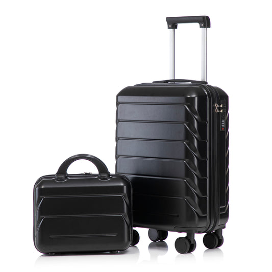 14"/19" 2-teiliges ABS-Spinner-Kofferset mit Zahlenschloss & 14" Kosmetiktasche (Schwarz)