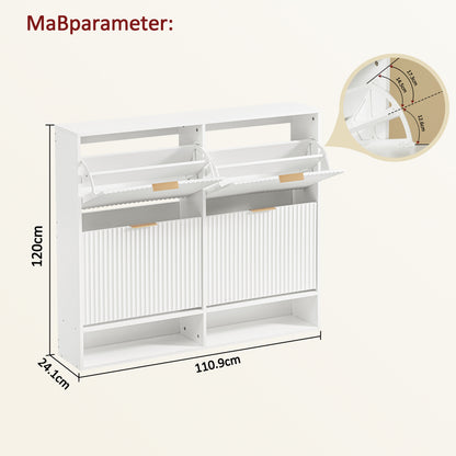 120 x 24 cm Schuhschrank mit Nutfront – Höhenverstellbar mit Kippschutz und Dekotisch für den Flur, in Weiß