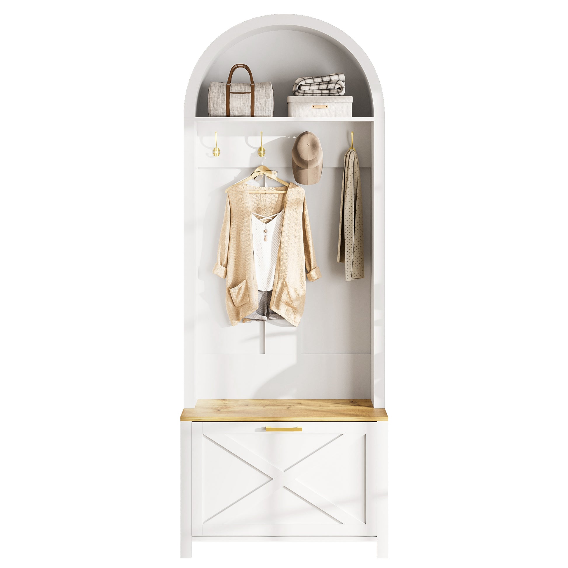 Gigab2b original image - Multifunktionaler Garderobenschrank mit Schuhregal, Ablage & Haken – Hall Tree für Eingangsbereich, langlebiger MDF Korpus, modernes Design, stabile Eisenfüße, praktische Aufbewahrung