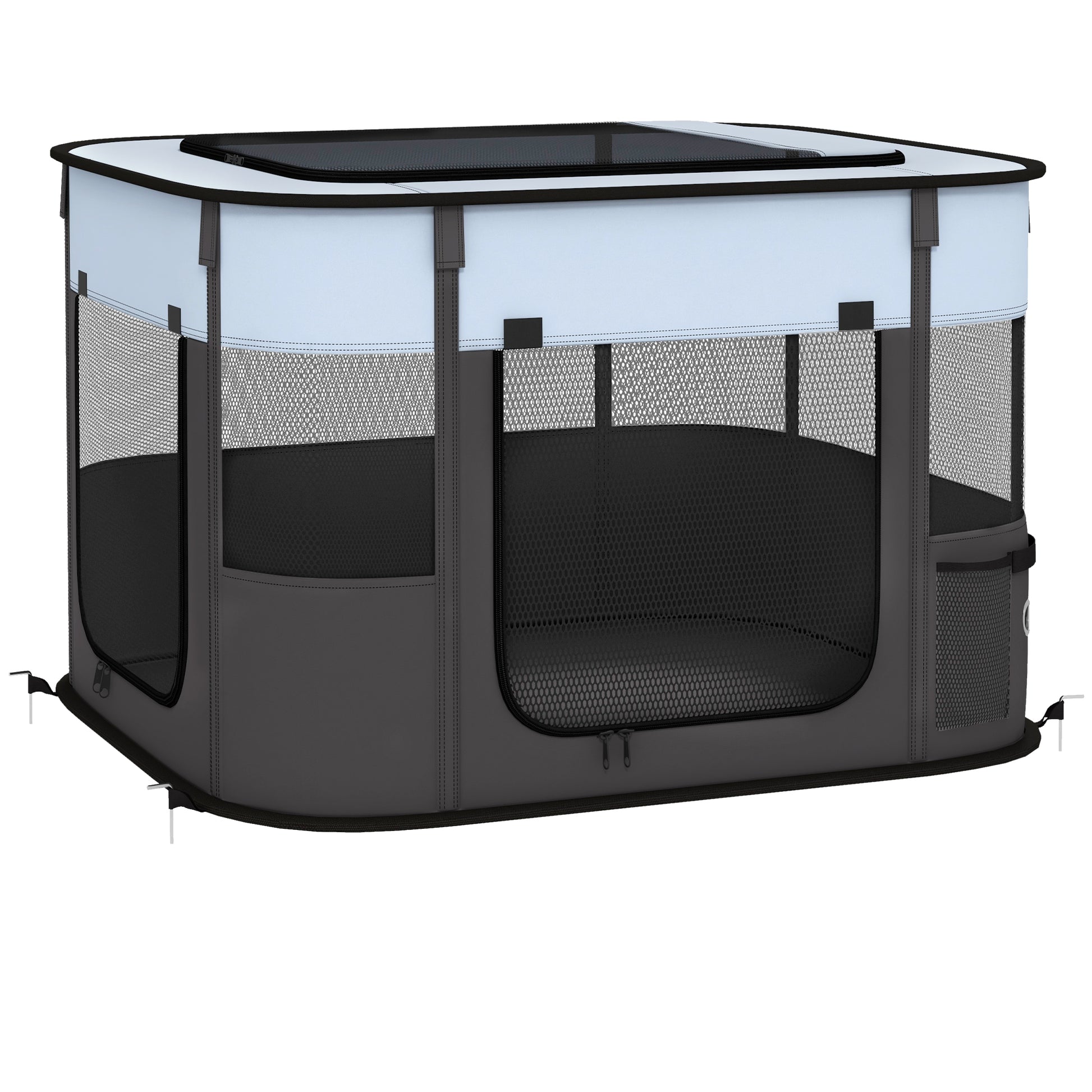Gigab2b original image - Welpenauslauf, Welpenlaufstall mit Türen, Fenster, faltbar Laufgitter, Atmungsaktiv Netz, für kleine Hunde unter 4 kg und Kleintiere, Indoor und Outdoor, 74 x 60 x 45 cm, Grau