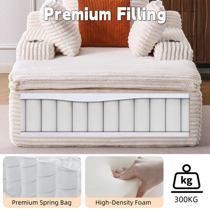 Sleeping sofa boneless floor sofa modern cloud sofa with chaise lounge, comfortable couch for living room with 3 cushions & 1 blanket, no assembly required, beige