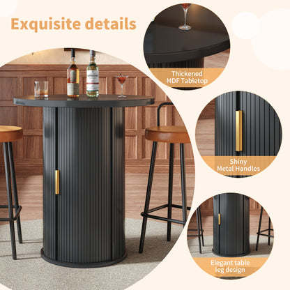 Bartisch-Set mit 2 Barhockern, Runder Stehtisch mit Stauraum & 2 ergonomischen Barhockern, MDF Holzoptik, für Bar & Wohnzimmer