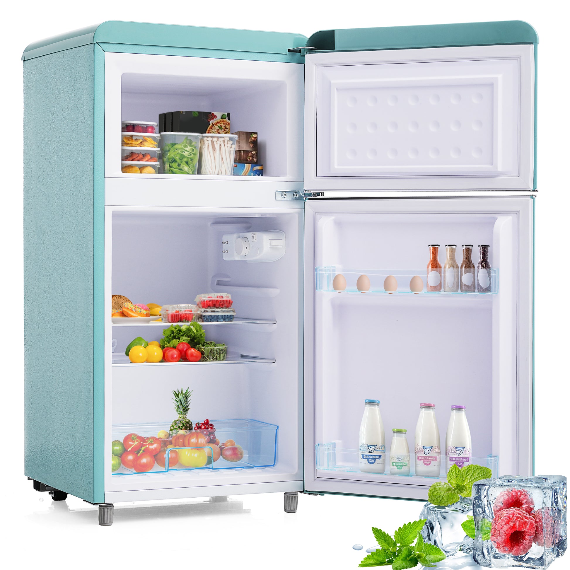 Gigab2b original image - Retro-Kühlschrank, oberer und unterer Doppeltür-Kühlschrank, 72 Liter Gesamtvolumen, mit 21 Liter Gefriervolumen, 120 kWh/Jahr, LED-Licht. Erhältlich in verschiedenen Farben. [Energieklasse E]