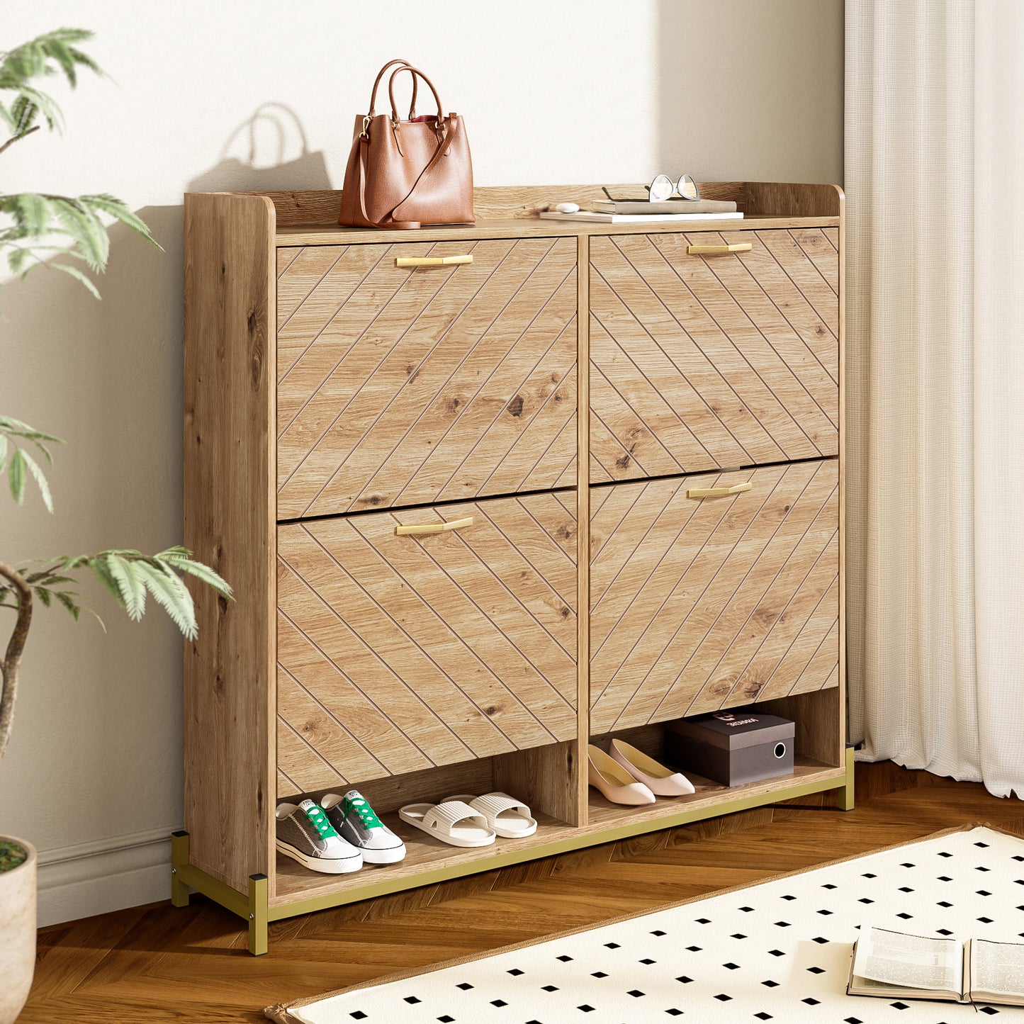 Gigab2b original image - Modernes Schuhregal in Holzoptik – 4-türiger Schuhschrank – Platzsparender Schuhschrank für Eingangsbereich, Flur oder Flur – Robust und stilvoll