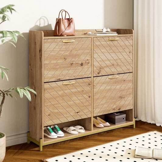 Gigab2b original image - Modernes Schuhregal in Holzoptik – 4-türiger Schuhschrank – Platzsparender Schuhschrank für Eingangsbereich, Flur oder Flur – Robust und stilvoll