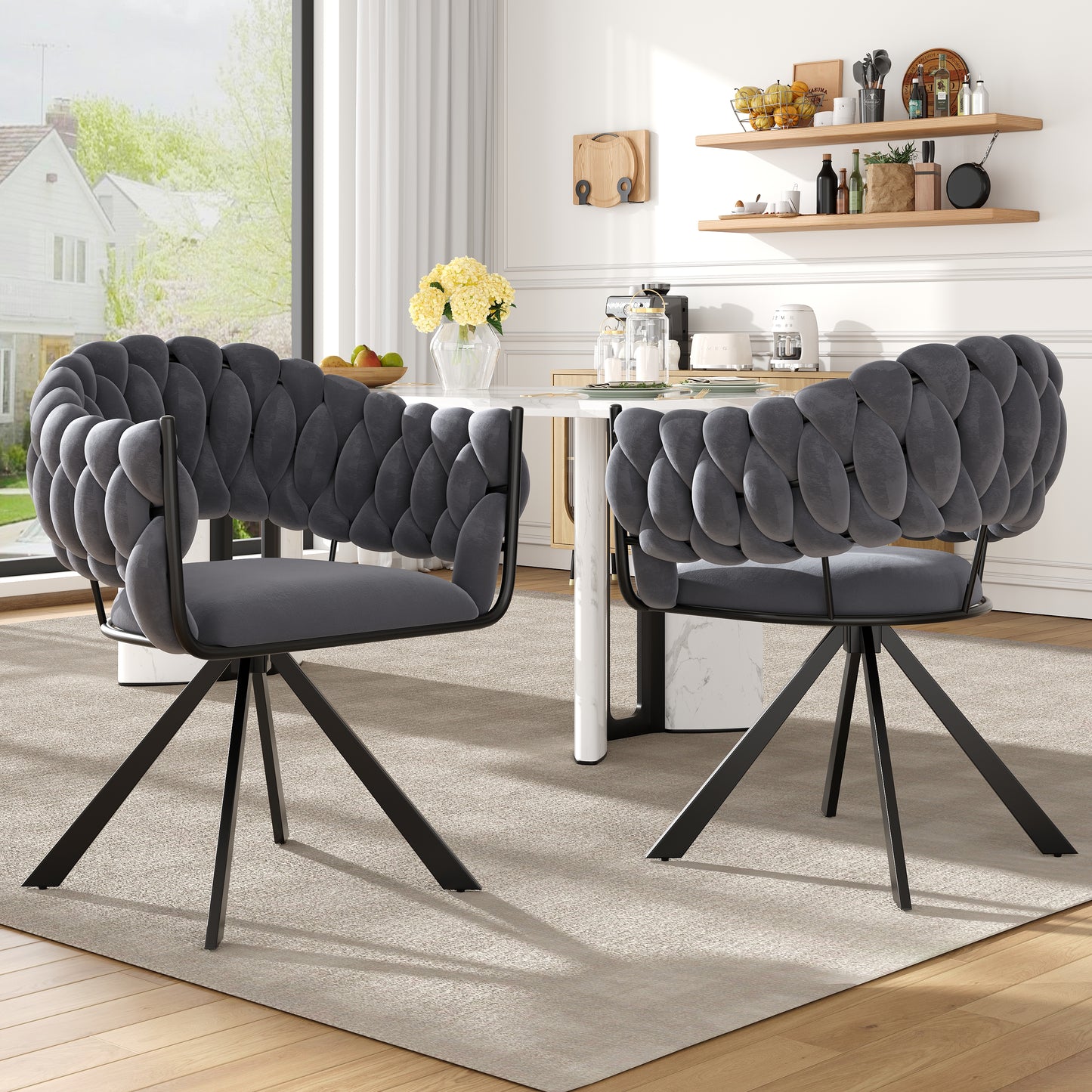 Gigab2b original image - Hochwertiger Samtstoff (2 Stück), Esszimmerstuhl, Schminkstuhl, leichter Luxusstuhl im Modestil, einfacher moderner Stuhl, ergonomischer Stuhl, verstellbares Fußdesign, klauenförmige Metallbeine, grau
