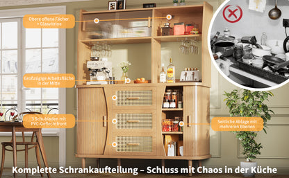 High-Quality Rattan Buffet Cabinet with Glass Doors and Storage