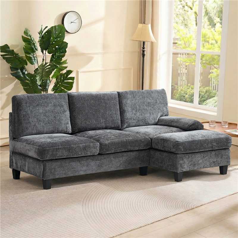 194*118*81cm Gepolstertes Sofa und Couch , 3-Sitzer-Sofa Ecksofa für Wohnzimmer, Wohnung, Lounge und Schlafzimmer – L-förmiges Schlafsofa, Freizeitsofa, grau