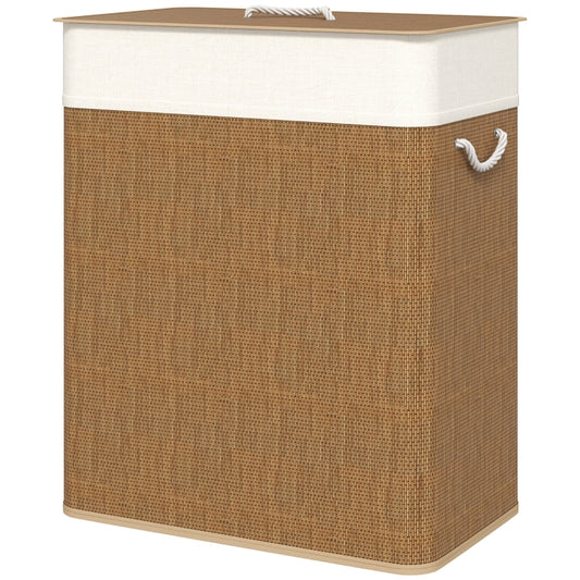 Bambus Wäschekorb mit Deckel 100 L Wäschesammler mit Seilgriffen, herausnehmbarer Wäschesack, Laundry Baskets Wäschesortierer für Waschküche Schlafzimmer Badezimmer Braun